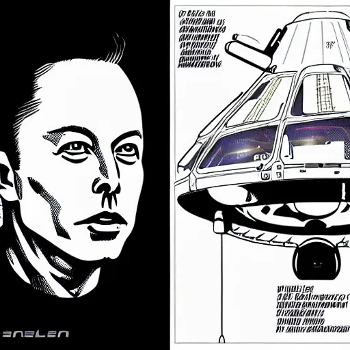 Image similar to elon musk and spacex manga by hiroya oku