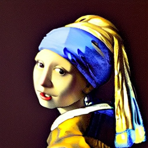 Prompt: A cat with a pearl earring, by Johannes Vermeer