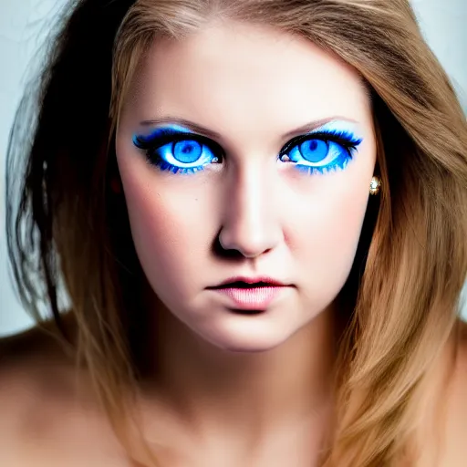 Prompt: photo portrait of very very very beautiful woman face staring into camera, realism, blue eyes, extreme detail, key art, ring light, flash, photo by greg rutkoski, photoshoot