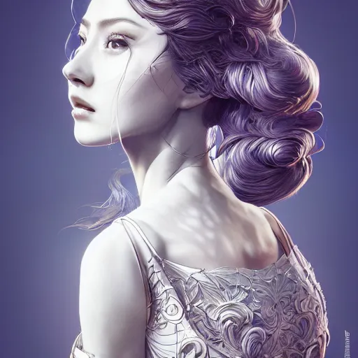 Image similar to the portrait of a blueberry that resembles an absurdly beautiful, graceful, elegant, sophisticated woman, an ultrafine hyperdetailed illustration by kim jung gi, irakli nadar, intricate linework, bright colors, octopath traveler, final fantasy, unreal engine 5 highly rendered, global illumination, radiant light, detailed and intricate environment