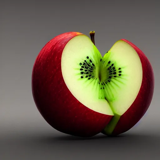 Image similar to half apple half kiwi hybrid, artstation, photorealistic, trending, hd, 4k, 8k