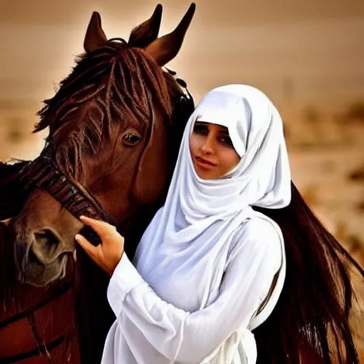 Image similar to beautiful burqa's woman, ride horse in saharan, dress like taliban, sharp eyes, detailed face, white skin, beautiful tatted hands, handling riffle on chest, shooting pose, dust, cinematic, dynamic pose, pinterest