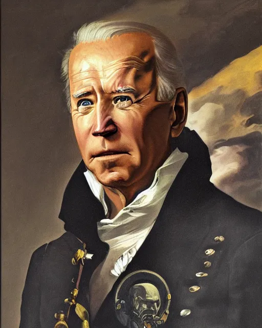 Image similar to a portrait of Joe Biden as a steampunk captain, art by by Joseph Karl Stieler and Théodore Gericault and Eugène Delacroix, highly detailed, trending on wikiart