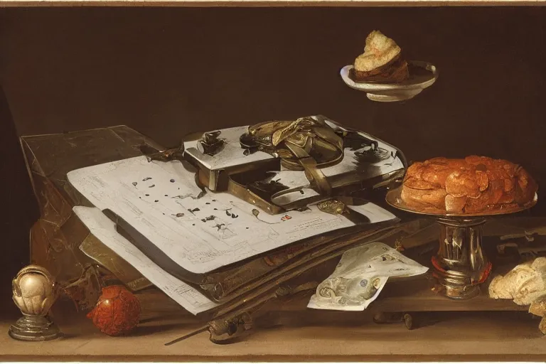 Image similar to a vanitas painting by clara peeters and pieter claesz, depicting an NVIDIA RTX A100 GPU, graphics card, computer parts, GPU shot etched