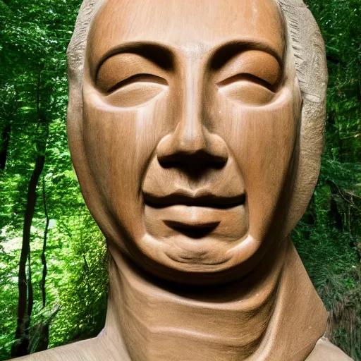 Prompt: human face built by frank lloyd wright, lush trees, 8 k