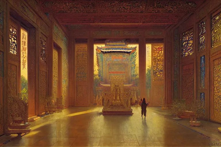 Image similar to mausoleum, buddhism, tang dynasty, painting by gaston bussiere, greg rutkowski