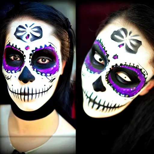 Prompt: roller derby woman dia de muertos makeup, photorealistic, high definition,