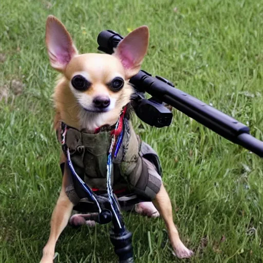 Image similar to chihuahua holding a sniper rifle