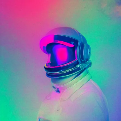 Prompt: rainbow vapor wave astronaut full body wide shot gradient map cyan magenta yellow, movie still, cinematic, photorealistic, extreme detail, sharp focus, 8 k, intricate, hyper detailed, realistic, cinematic lighting