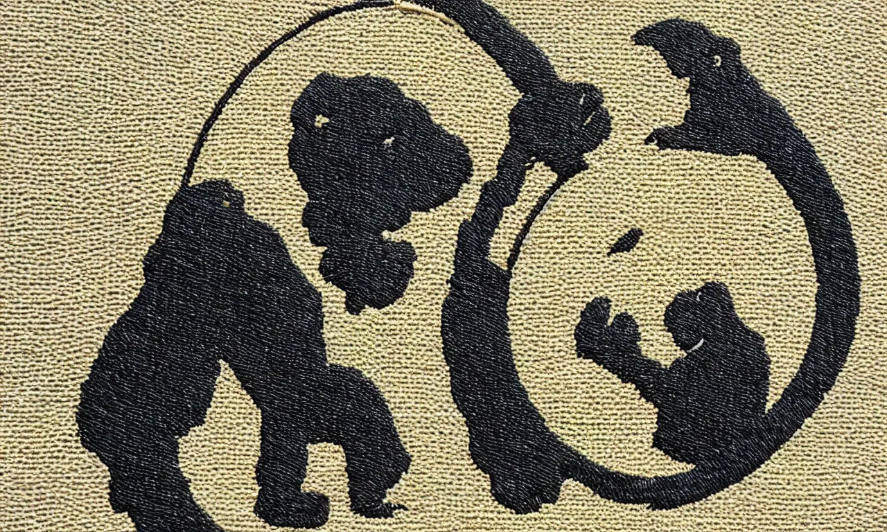 Prompt: a gorilla climbing a radio communications tower. round, circular embroidered us radar corps patch 8 k /