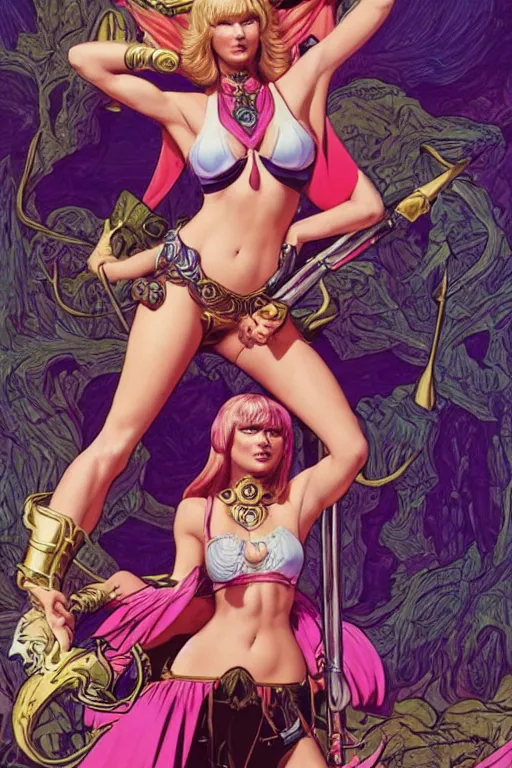 Image similar to skeletor he - man teela she - ra : : taylor swift : : kate upton body : : portrait : : full body : : decadent highly - detailed digital artwork : : art by helmut newton and mucha, master prime lenses, cinematic