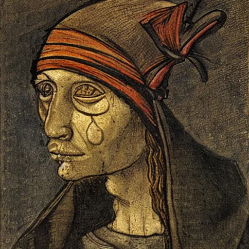 Image similar to Rat Warrior wearing a head band with a scar on it by Leonardo DaVinci