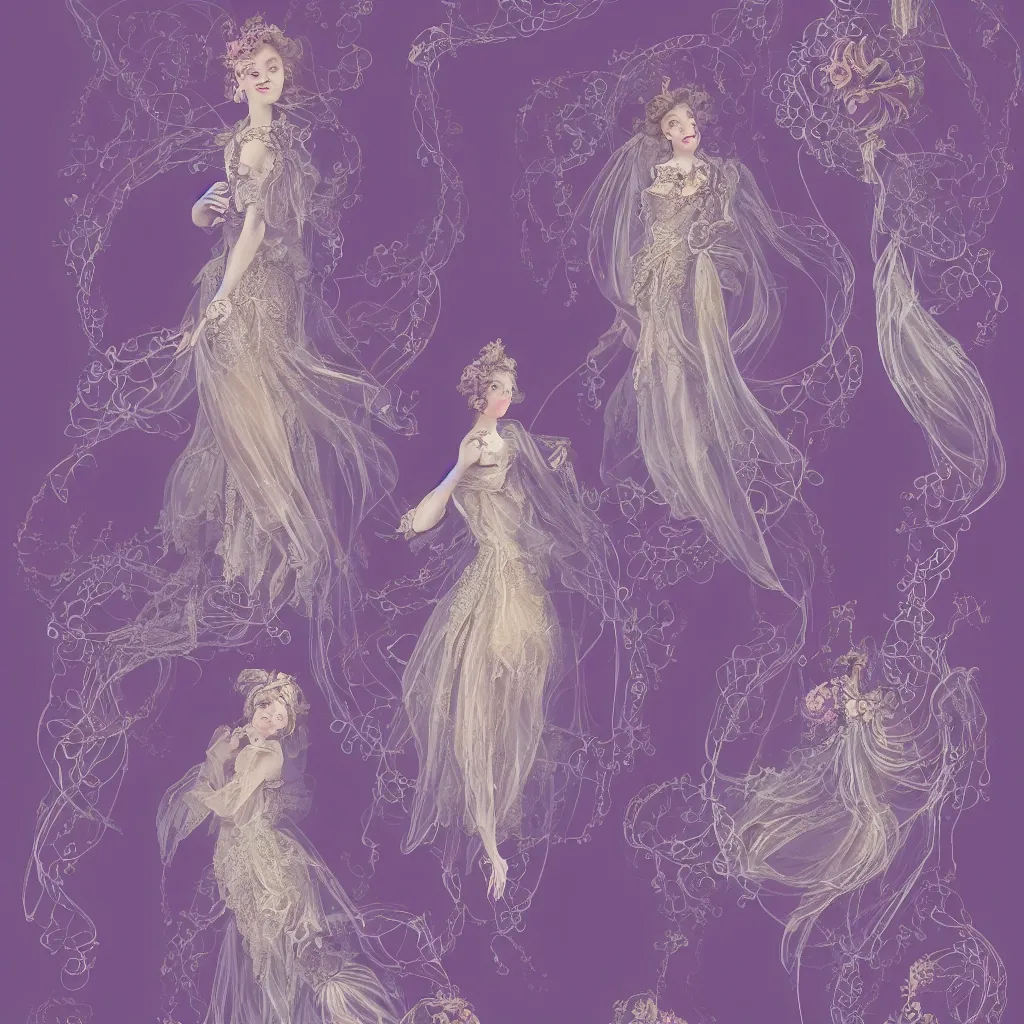 Prompt: purple dress design in the style of rococo ,Victorian era，jellyfish and Goldenlace element,dreamy, soft ,Backlight ,luminescence,Aetherpunk,highly detailed,8k