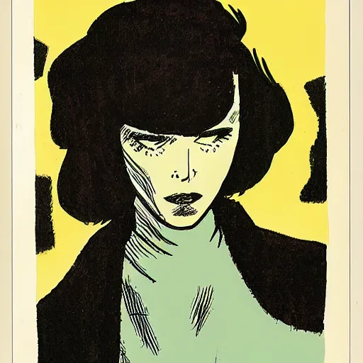 Image similar to a female character drawn by david mazzucchelli, cmyk portrait