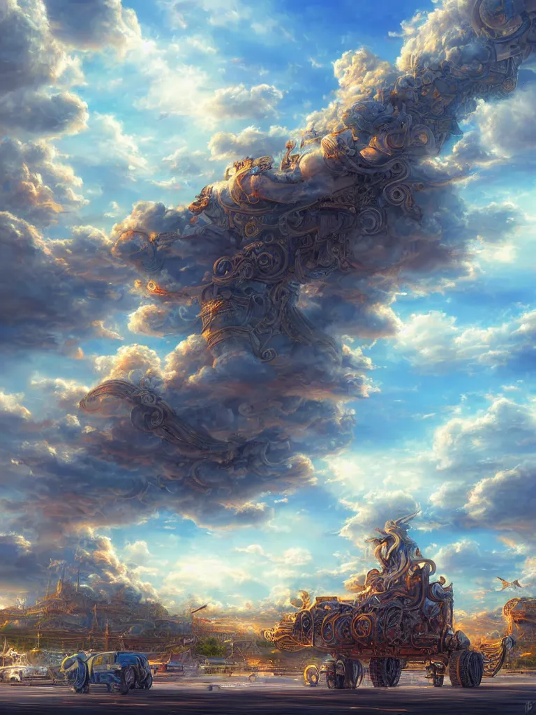 Image similar to I get to the airport. wide view ,nice clouds, godray, fantasy, intricate, richly detailed colored 3D illustration with background completely , Artgerm highly detailed, digital painting, trending on artstation, sharp focus, , illustration,