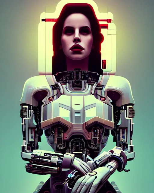 Image similar to portrait of lana del rey as a cyborg. intricate abstract. intricate artwork. by tooth wu, wlop, beeple, dan mumford. octane render, trending on artstation, greg rutkowski very coherent symmetrical artwork. cinematic, hyper realism, high detail, octane render, 8 k, iridescent accents