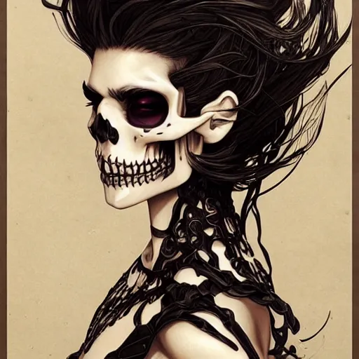 Prompt: anime manga skull portrait beautiful Marie Avgeropoulos skeleton, intricate, elegant, highly detailed, digital art, ffffound, art by JC Leyendecker and sachin teng