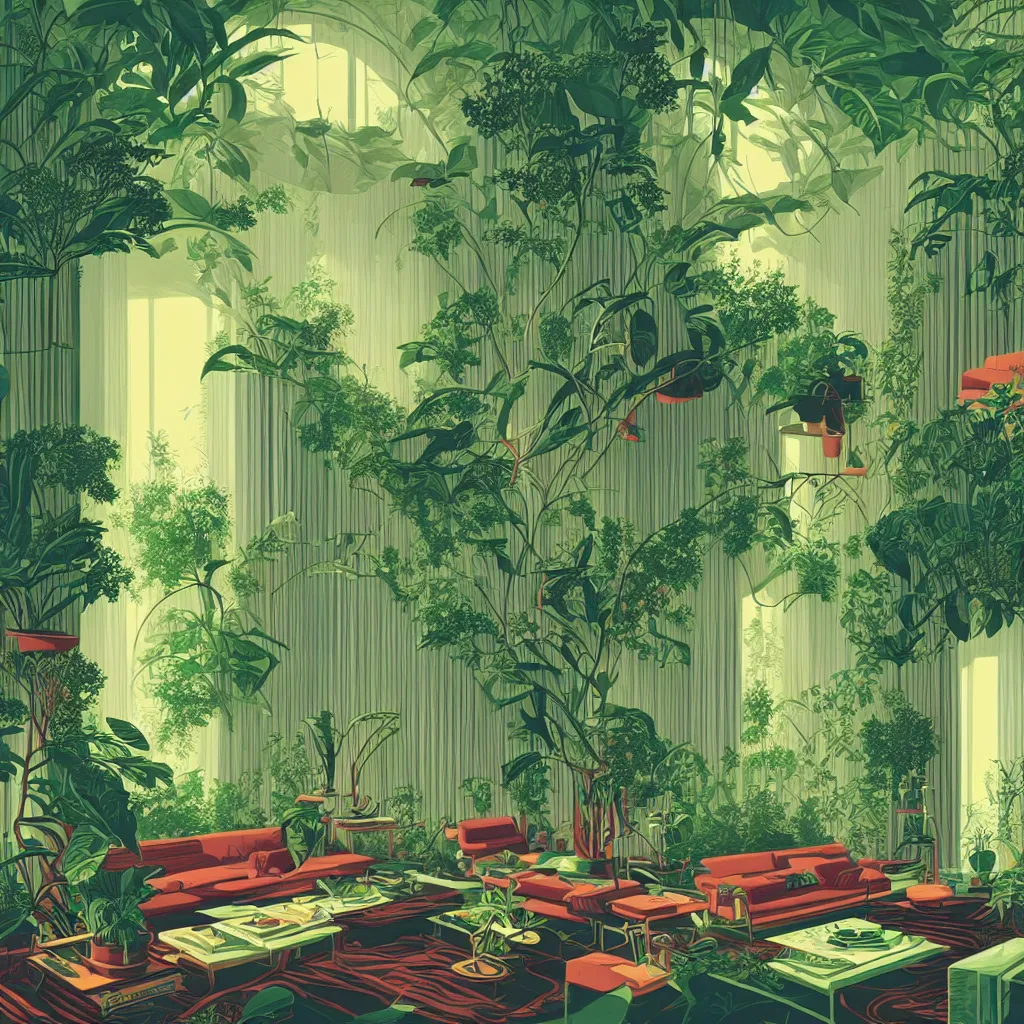 Image similar to luxury living room full of plants and trees by kilian eng