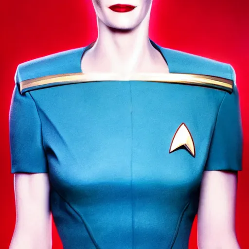 Prompt: a full body photograph of 3 0 year old eva green as a star fleet officer from star trek next generation, ultra rendered, extreme realism and detail, 8 k, completely framed, hyper realistic, direct lighting, 3 5 mm photo, photorealistic, sharp focus