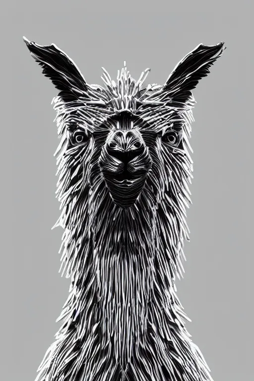 Image similar to vivid 3D animated designscapes with bursts of radiant particles–building an ethereal minimal llama portrait, professional concept art, trending on artstation, geometric