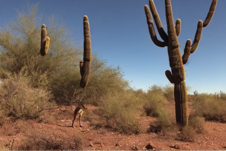 Prompt: trail cam footage of a monster in the arizona desert