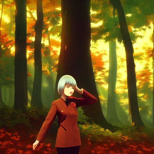 Image similar to realistic render of the character maple tree from bofuri by ross draws, forest background by ilya kuvshinov, digital anime art by ross tran, composition by sana takeda, lighting by greg rutkowski