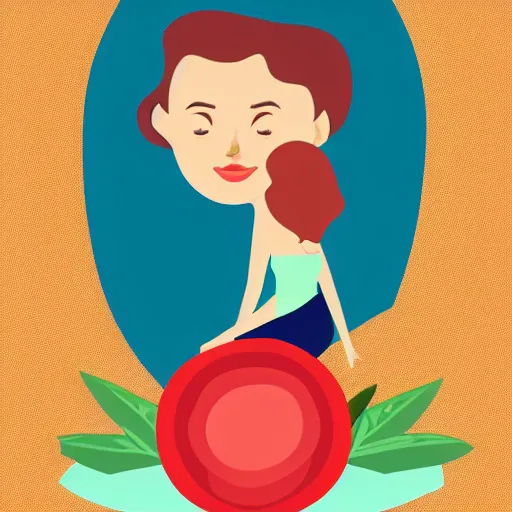 Prompt: a woman sitting on top of a giant flower, flat design, flat colors
