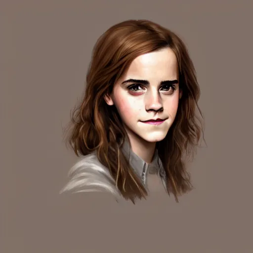 Image similar to Emma Watson as Hermione Granger. Happy. Cheerful. Smiling. Western. Closeup. Fantasy. Intricate Elegant. Highly detailed. Digital painting. Artstation. Concept art. Matte. Sharp focus. Illustration. 4K. Art by Kenne Gregoire.