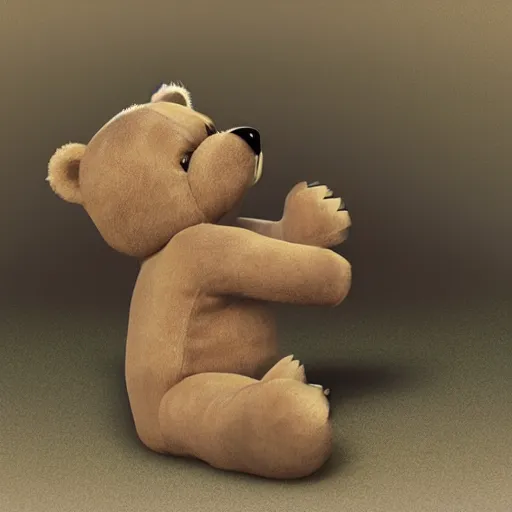 Image similar to teddy bear throwing up, photorealistic