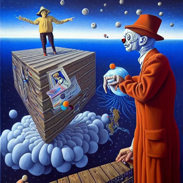 Image similar to an oil on canvas portrait painting of a clown, surrealism, surrealist, cosmic horror, rob gonsalves, high detail