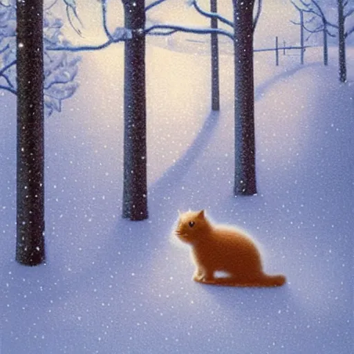 Prompt: a cute little white cat in winter wonderland, artwork of quint buchholz