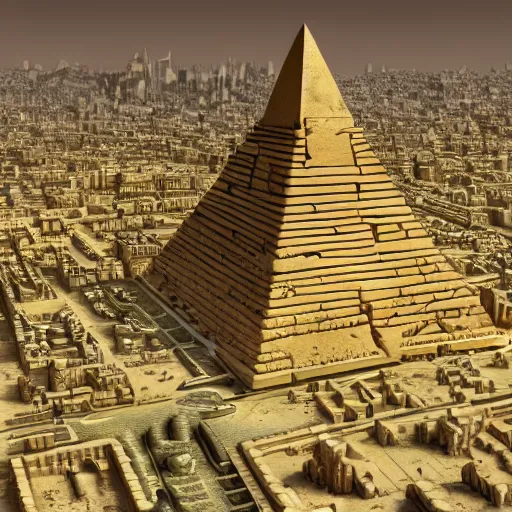 Prompt: a city with an egiptian pyramid futuristic super detailed photorealistic