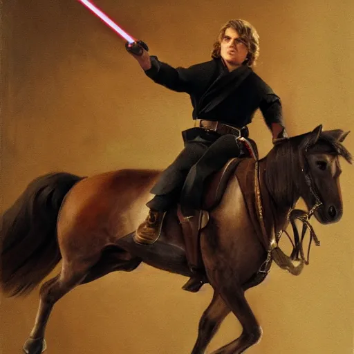 Prompt: anakin skywalker riding a pony, cinematic painting