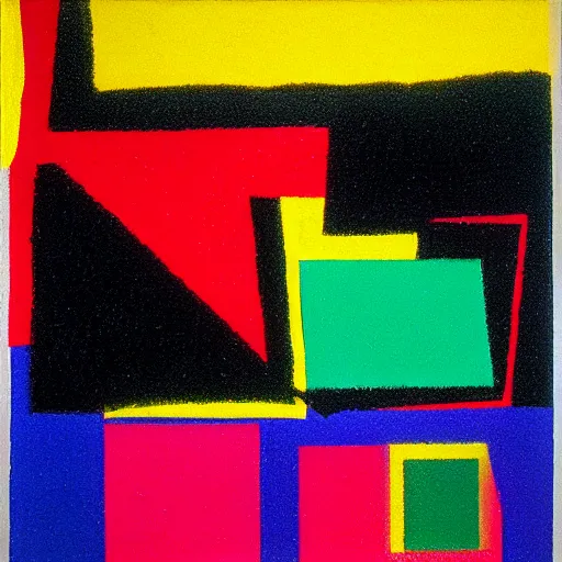 Image similar to colourful energetic abstract ai art flowing bursting from malevich's suprematist composition black square