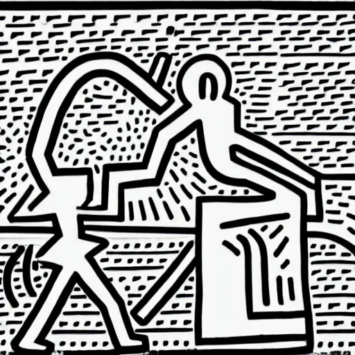 Image similar to mentor and student, digital art, keith haring style