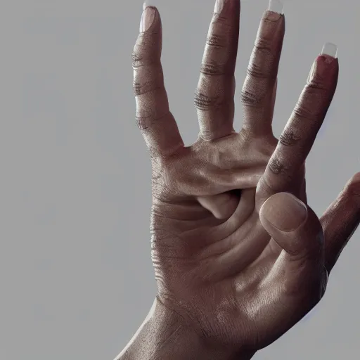 Prompt: hand where each finger is also a smaller hand, 8 k, octane render