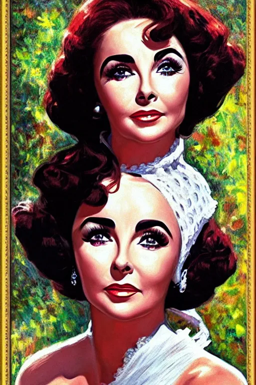 Prompt: impressionism painting of a d & d style retro sci - fi elizabeth taylor beautiful face and wearing full detailed clothing