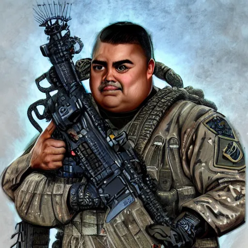 Prompt: Gabriel Iglesias as a navy SEAL, high resolution fantasy concept art, intricate details, realistic, soft lighting