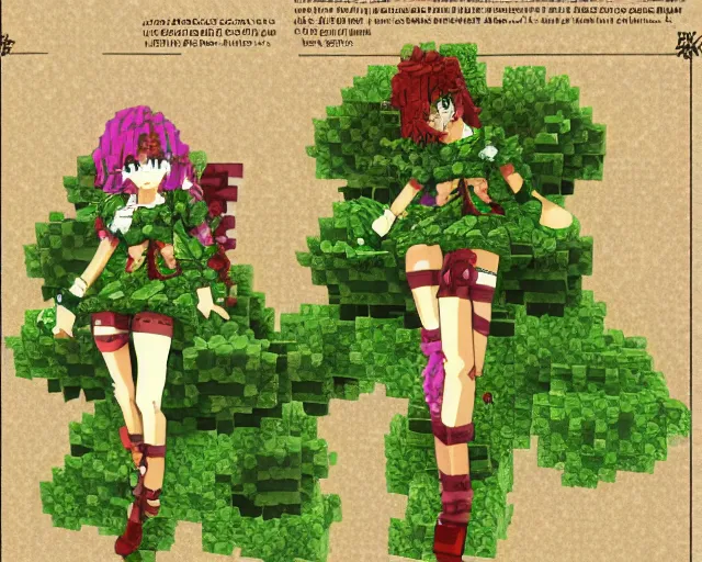 Prompt: an anime dryad in minecraft, grimoire of gaia