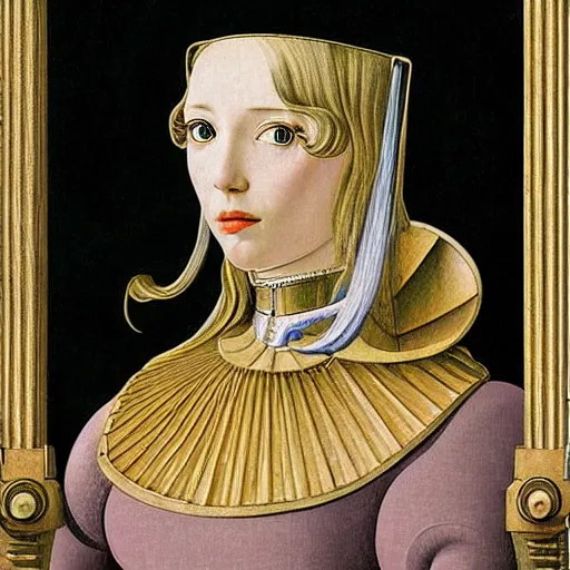 Image similar to portrait of steampunk female android, by fra angelico and sandro botticelli