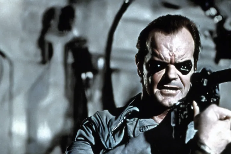 Prompt: Jack Nicholson plays Terminator, still from the film