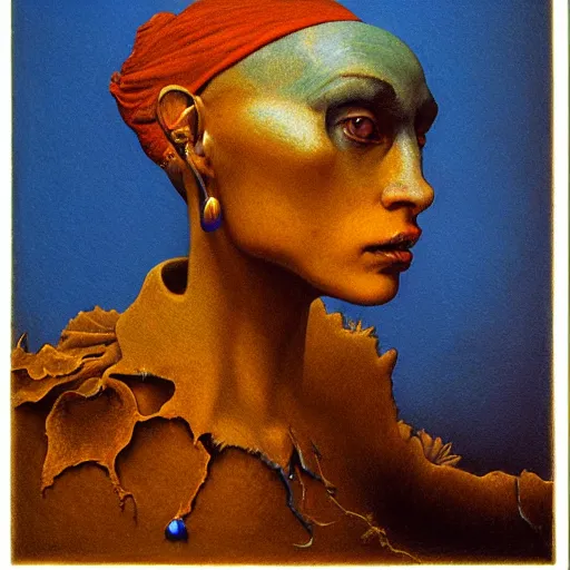 Image similar to painting of dragon with a Pearl Earring by Zdislaw Beksinski