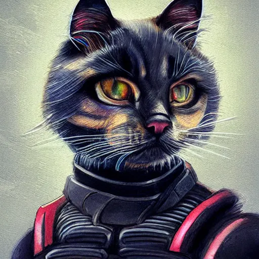 Image similar to Renovatio portrait cat samurai cyberpunk, high detail, high modernization, ultra mega super hyper realistic