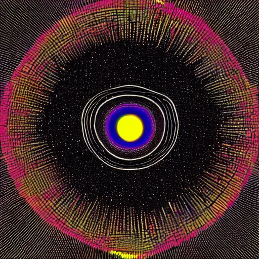 Prompt: Kurzgesagt thumbnail of a black hole, digital art