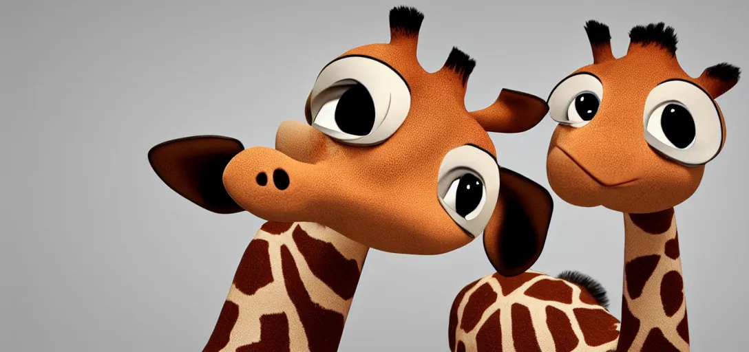 Image similar to Cute giraffe as an pixar character, 3D Render