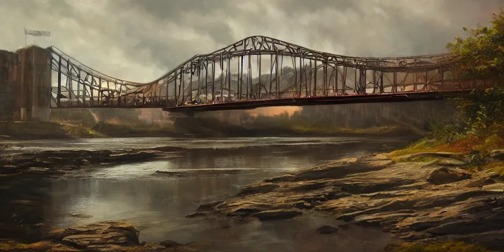 Prompt: bridge, cinematic lighting, detailed oil painting, hyperrealistic, 8k