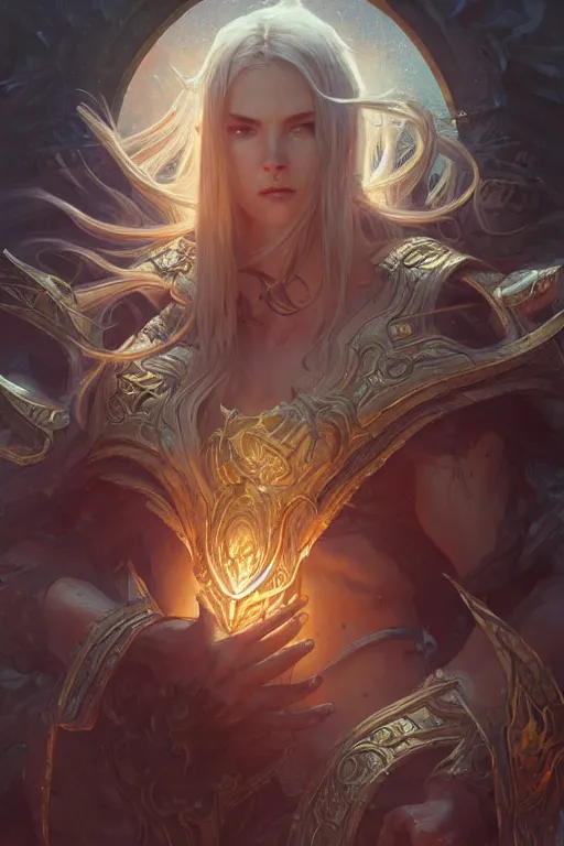 Prompt: Elden ring, world of warcraft, digital painting, highly detailed, artstation, concept art, illustration, smooth, sharp focus, art by artgerm and greg rutkowski and alphonse mucha and loish and WLOP