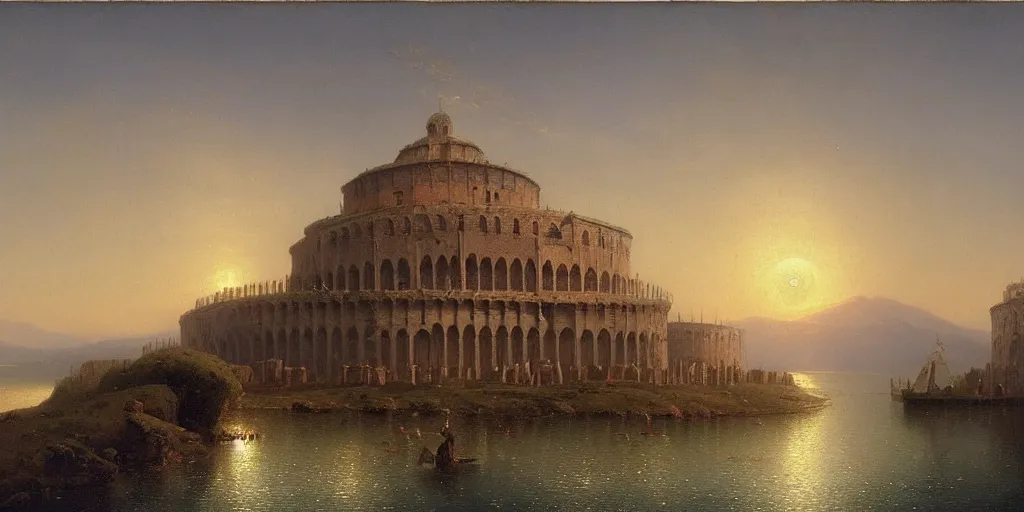 Image similar to A detailed matte painting of of the Ravenna citadel in the 15th century, trending on artstation by Ivan Aivazovsky and Frederic Edwin Church