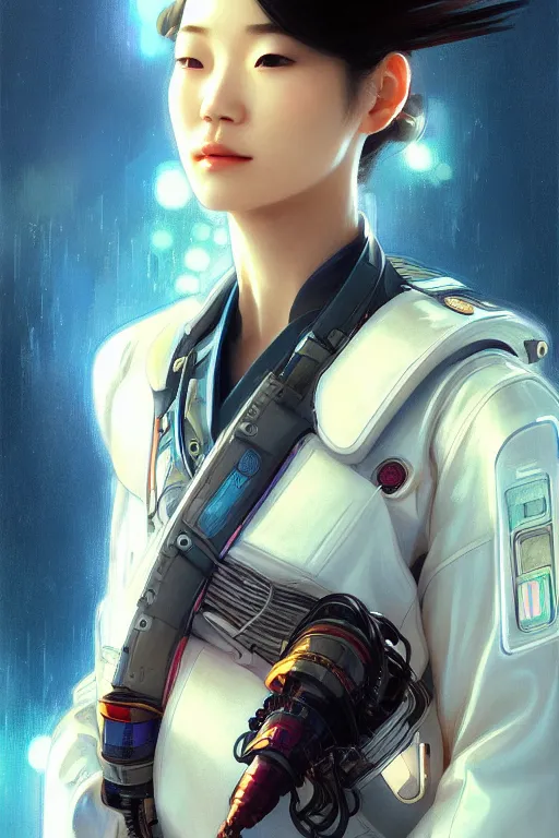 Image similar to portrait futuristic beautiful japanese Airforce pilot Girl, inside future fighter, ssci-fi, fantasy, intricate, very very beautiful, elegant, human anatomy, neon light, highly detailed, digital painting, artstation, concept art, soft light, smooth, sharp focus, illustration, art by tian zi and WLOP and alphonse mucha