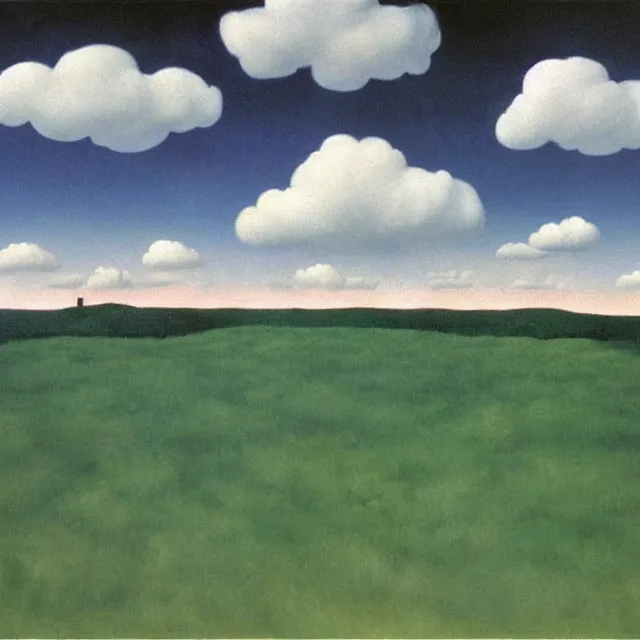 Prompt: dark clouds, detailed painting by rene magritte